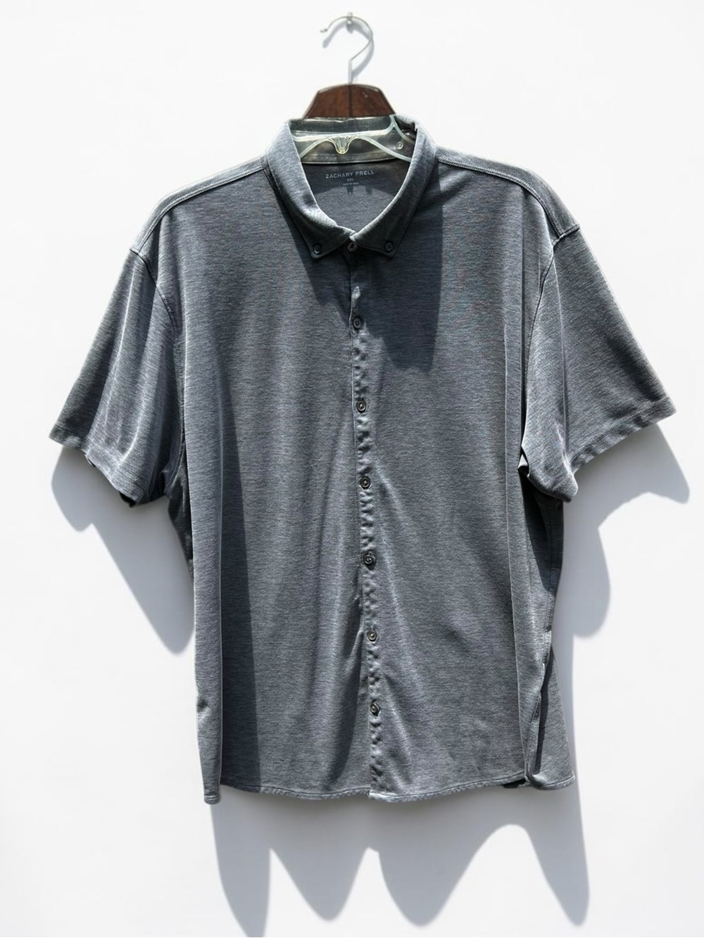🌻Zachary Prell Mens Short Sleeve Knit Button Front Shirt Gray Heather Size XXL